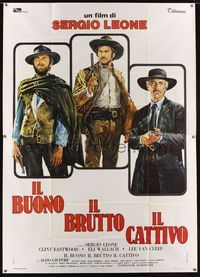 6p042 GOOD, THE BAD & THE UGLY Italian 2p R70s art of Eastwood, Van Cleef & Wallach by Casaro, Leone