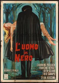 6p049 JUDEX Italian 2p '63 cool artwork of caped master criminal carrying sexy girl!