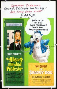 6p084 ABSENT-MINDED PROFESSOR/SHAGGY DOG WC '67 two Disney sci-fi movies together!
