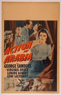 6p085 ACTION IN ARABIA signed WC '44 by Lenore Aubert, who is with George Sanders & Virginia Bruce!