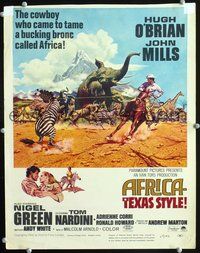 6p086 AFRICA - TEXAS STYLE WC '67 art of Hugh O'Brien lassoing zebra by stampeding animals!