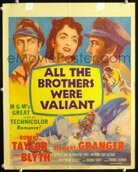 6p089 ALL THE BROTHERS WERE VALIANT WC '53 Robert Taylor, Stewart Granger, cool whaling artwork!