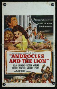 6p090 ANDROCLES & THE LION WC '52 artwork of Victor Mature holding Jean Simmons!