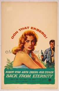 6p098 BACK FROM ETERNITY WC '56 super close up of that sexy Anita Ekberg + Robert Ryan with gun!