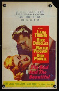 6p100 BAD & THE BEAUTIFUL WC '53 great c/u art of Kirk Douglas romancing sexy Lana Turner!