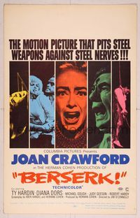 6p106 BERSERK WC '67 crazy Joan Crawford, sexy Diana Dors, circus horror!
