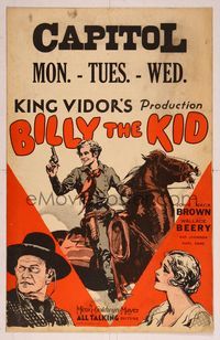 6p109 BILLY THE KID WC '30 King Vidor, great artwork of Johnny Mack Brown on horse with gun!