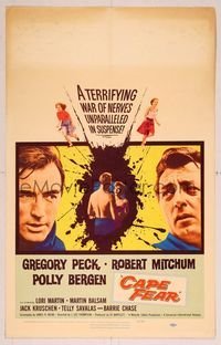 6p123 CAPE FEAR WC '62 Gregory Peck, Robert Mitchum, Polly Bergen, classic film noir!