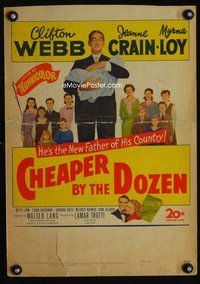 6p128 CHEAPER BY THE DOZEN WC '50 art of Clifton Webb holding baby w/kids in background!