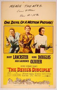 6p141 DEVIL'S DISCIPLE WC '59 Burt Lancaster, Kirk Douglas & Laurence Olivier all with two guns!