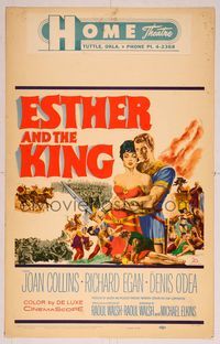6p149 ESTHER & THE KING WC '60 Mario Bava, artwork of sexy Joan Collins & Richard Egan embracing!