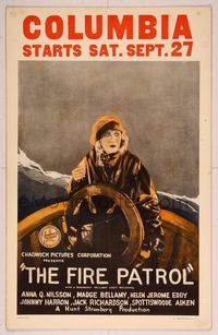 6p154 FIRE PATROL WC '24 great art of scared Anna Q. Nilsson at wheel of ship at sea!