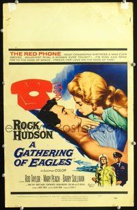6p159 GATHERING OF EAGLES WC '63 romantic close-up artwork of Rock Hudson & sexy Mary Peach!