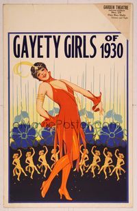 6p160 GAYETY GIRLS OF 1930 stage show WC '30 wonderful artwork of many showgirls dancing on stage!