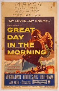 6p167 GREAT DAY IN THE MORNING WC '56 art of Robert Stack embracing sexy Virginia Mayo!