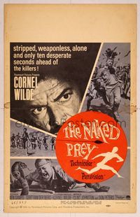 6p216 NAKED PREY WC '65 Cornel Wilde stripped and weaponless in Africa running from killers!