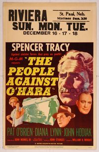 6p220 PEOPLE AGAINST O'HARA WC '51 Spencer Tracy against sinister forces that prey on youth!