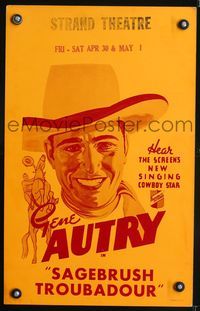 6p233 GENE AUTRY stock WC '30s smiling portrait of cowboy Gene Autry, Sagebrush Troubadour!