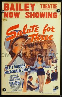 6p234 SALUTE FOR THREE WC '43 sexy Betty Rhodes, Dona Drake and Her Girl Band!