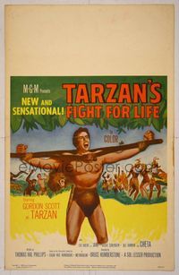 6p269 TARZAN'S FIGHT FOR LIFE WC '58 close up art of Gordon Scott bound with arms outstretched!