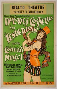 6p273 TENDERLOIN WC '28 great full-length art of sexy dancer Dolores Costello in top hat & scarf!