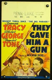 6p279 THEY GAVE HIM A GUN WC '37 pretty Gladys George between Spencer Tracy & Franchot Tone!