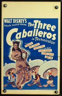 6p282 THREE CABALLEROS WC '44 great artwork of Donald Duck, Panchito & Joe Carioca!