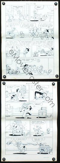 6r062 SOURPUSS TERRYTOONS SILVER PRINTS 2 stat pages '47 dysfunctional cartoon cat & Gandy Goose!