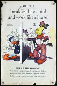 6r053 WALT DISNEY BREAKFAST ANNOUNCEMENT 13x19 World War II poster '43 great image of Donald Duck!