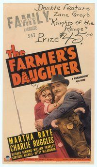 6r007 FARMER'S DAUGHTER mini WC '40 zany Martha Raye & Charlie Ruggles hugging by bull!