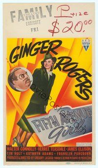 6r008 FIFTH AVENUE GIRL mini WC '39 beautiful poor Ginger Rogers cheers up rich Walter Connolly!