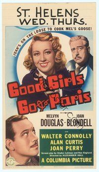 6r010 GOOD GIRLS GO TO PARIS mini WC '39 Joan Blondell on the loose cooks Melvyn Douglas' goose!