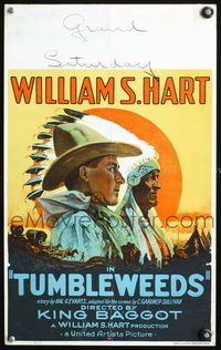 6r222 TUMBLEWEEDS WC '25 wonderful stone litho of William S. Hart & Native American Indian!