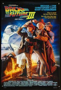6s065 BACK TO THE FUTURE III DS 1sh '90 Michael J. Fox, Chris Lloyd, Zemeckis, Drew Struzan art!