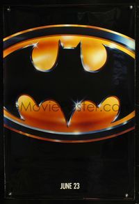 6s072 BATMAN teaser glossy 1sh '89 directed by Tim Burton, cool logo!