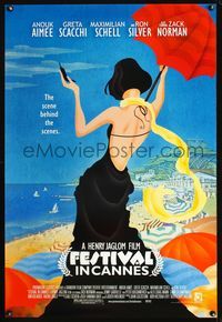 6s202 FESTIVAL IN CANNES 1sh '01 Anouk Aimee, artwork of sexy woman at the beach!