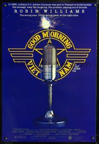 6s237 GOOD MORNING VIETNAM 1sh '87 Vietnam War, directed by Barry Levinson, microphone w/fuse!