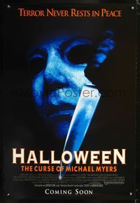 6s249 HALLOWEEN VI advance 1sh '95 Curse of Mike Myers, art of the man in mask w/knife!