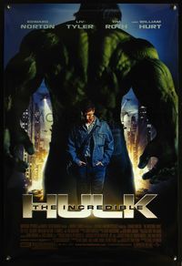 6s274 INCREDIBLE HULK DS 1sh '08 cool image of Edward Norton w/back turned to monster!