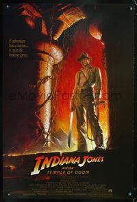 6s283 INDIANA JONES & THE TEMPLE OF DOOM 1sh '84 full-length art of Harrison Ford by Bruce Wolfe!