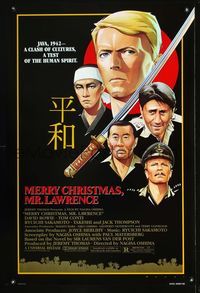 6s372 MERRY CHRISTMAS MR. LAWRENCE 1sh '83 really cool art of David Bowie & cast by Makhi!