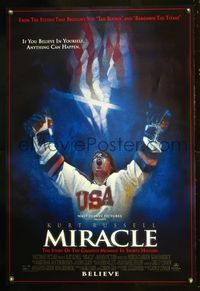 6s378 MIRACLE DS 1sh '04 Kurt Russell, Olympic ice hockey, cool artwork!