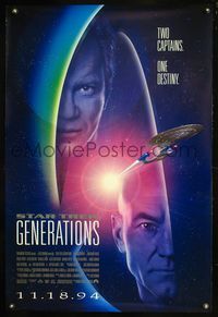 6s522 STAR TREK: GENERATIONS DS int'l advance 1sh '94 Patrick Stewart as Picard, William Shatner as Kirk!