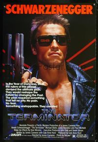 6s543 TERMINATOR 1sh '84 super close up of most classic cyborg Arnold Schwarzenegger with gun!