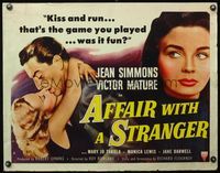 6t015 AFFAIR WITH A STRANGER revised style B 1/2sh '53 Jean Simmons, Victor Mature & sexy bad girl!