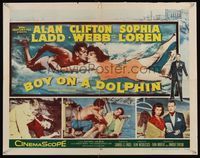 6t082 BOY ON A DOLPHIN 1/2sh '57 art of Alan Ladd & sexiest Sophia Loren swimming underwater!