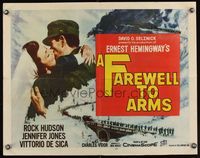 6t160 FAREWELL TO ARMS 1/2sh '58 art of Rock Hudson kissing Jennifer Jones, Ernest Hemingway