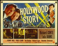 6t222 HOLLYWOOD STORY 1/2sh '51 William Castle directed, art of Richard Conte & Julie Adams!