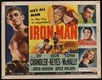 6t255 IRON MAN style B 1/2sh '51 boxer Jeff Chandler with Evelyn Keyes & in boxing ring, Rock Hudson