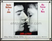 6t266 JOHN & MARY 1/2sh '69 super close image of Dustin Hoffman about to kiss Mia Farrow!